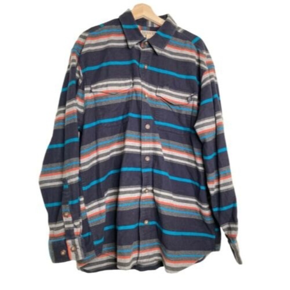 Duluth Trading Striped Firehouse Canvas Barn Work Jacket Shirt Mens Sz Large